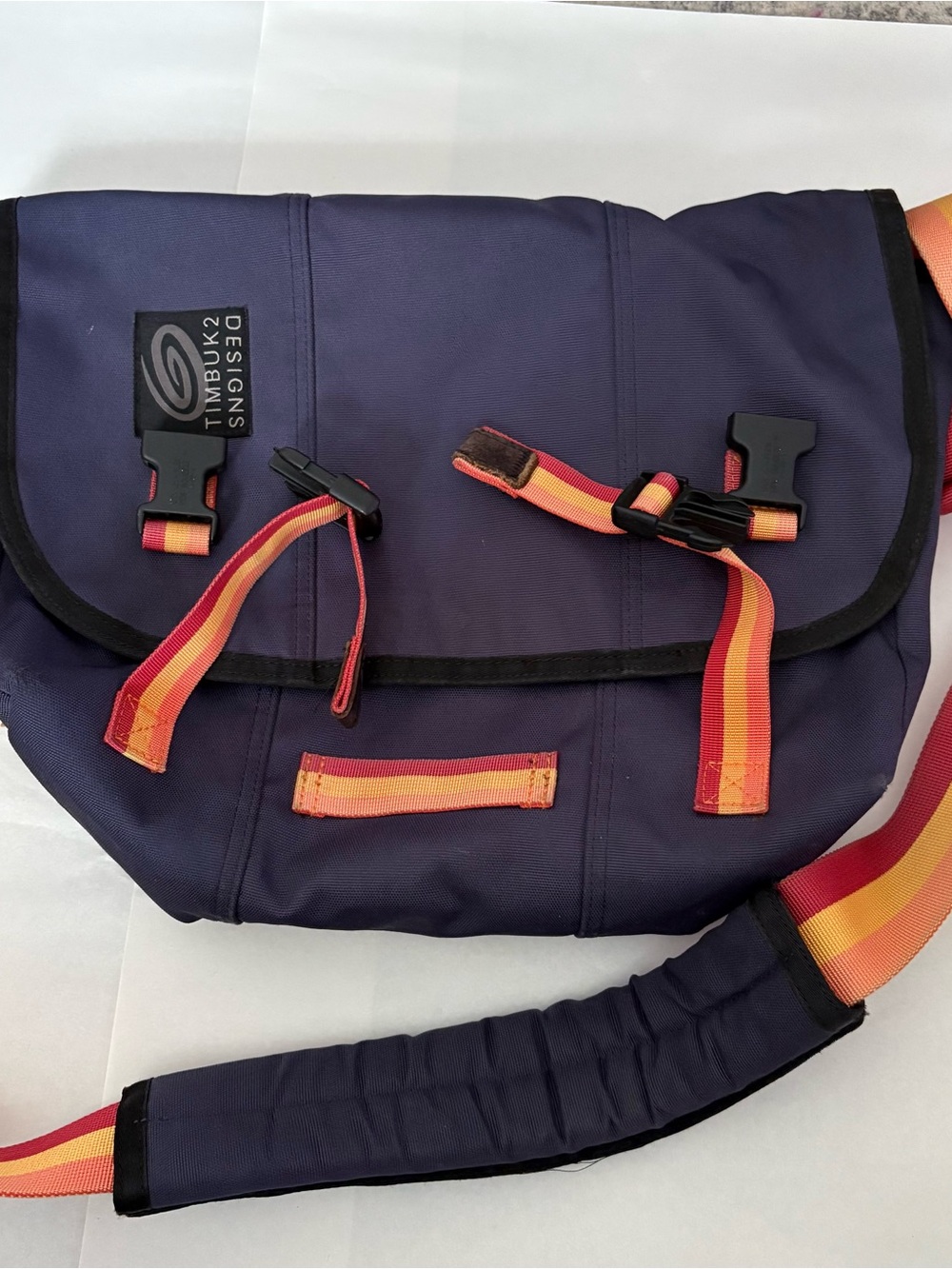 Timbuk2 Navy Messenger Bag with Sunset Stripe Strap